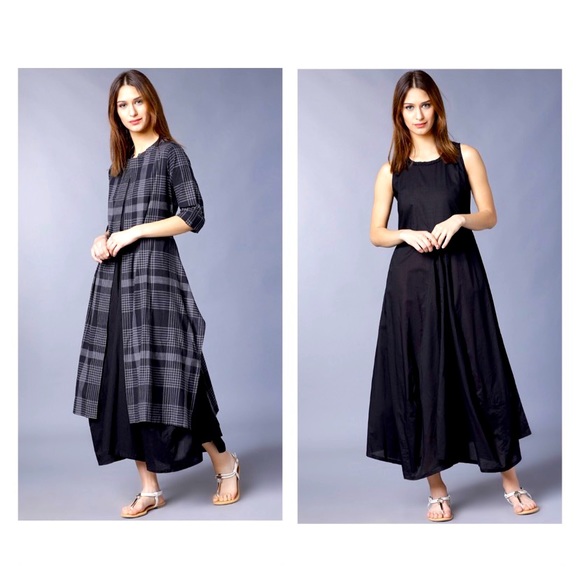 Women Black solid A-line dress with jacket - Picture 2 of 14